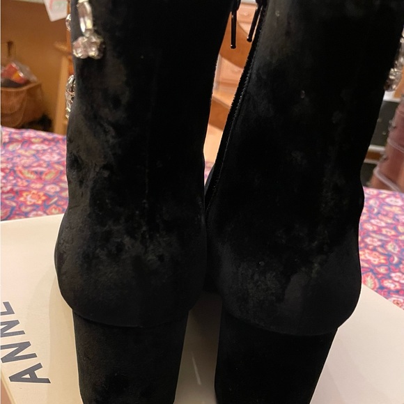 Anne Klein Black Velvet Boots with Rhinestone Elements - Picture 4 of 7
